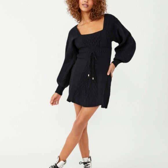 Free People Emmaline Mini Sweater Dress in Black - Picture 3 of 4